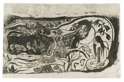 Talerz z głową rogatego diabła z Suity późnych rycin drewnianych autorstwa Paul Gauguin