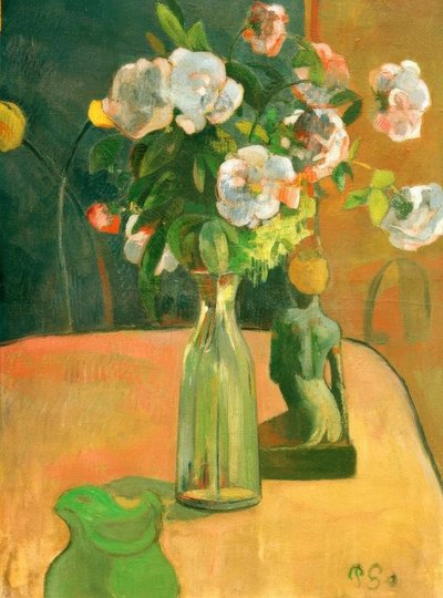 Róże i statuetka autorstwa Paul Gauguin