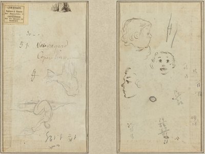 Siedząca postać i krowa; Trzy badania głowy dziecka autorstwa Paul Gauguin
