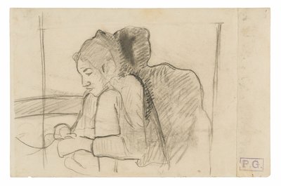 Siedząca Tahitanka (recto), Szkice kogutów i kurczaków (verso) autorstwa Paul Gauguin