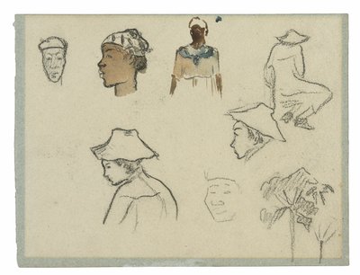 Szkice postaci i listowia (recto); Profil Charlesa Lavala z palmą i innymi szkicami (verso) autorstwa Paul Gauguin