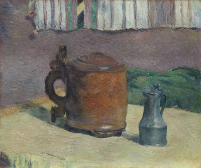 Martwa natura: drewniany kufel i metalowy dzban autorstwa Paul Gauguin
