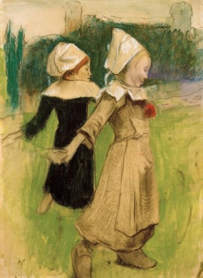 Studiuj dla: tańczące bretońskie dziewczęta, Pont–Aven) autorstwa Paul Gauguin