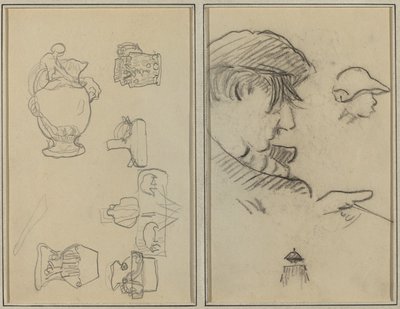 Studia dzbanków i waz; Mężczyzna z wąsami i chłopiec w kapeluszu [recto] autorstwa Paul Gauguin