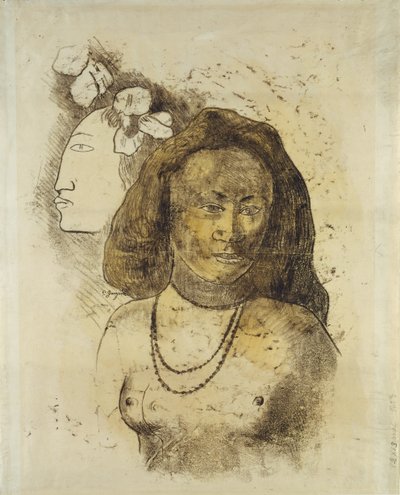 Tahitilainen nainen pahalla hengellä, n. 1899-1900 (monotypia akvarelleilla paperille) kiillotus autorstwa Paul Gauguin