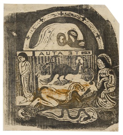 Te atua (Bóg), z serii późnych odbitek drewnianych autorstwa Paul Gauguin