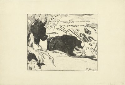 Dwie praczki piorą ubrania w pobliżu wody Les Lavandières autorstwa Paul Gauguin