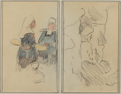 Dwie bretońskie kobiety; Krajobraz [prosto] autorstwa Paul Gauguin