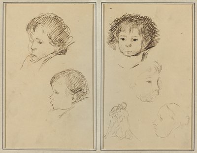 Dwa badania głowy dziecka; Dwa studia głowy dziecka, kobiety z profilu i mężczyzny walczącego ze zwierzęciem [recto] autorstwa Paul Gauguin