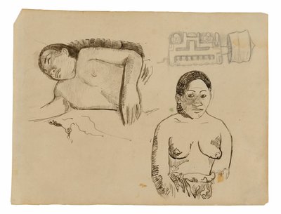 Dwie tahitańskie kobiety i zatyczka do ucha z Markizów autorstwa Paul Gauguin