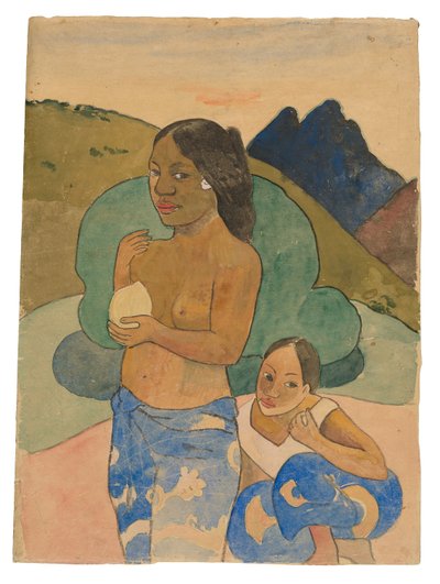 Dwie Tahitańskie kobiety w krajobrazie, ok. 1892 (akwarela i gwasz) autorstwa Paul Gauguin