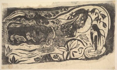 Drzeworyt z rogatą głową, 1898-99. autorstwa Paul Gauguin