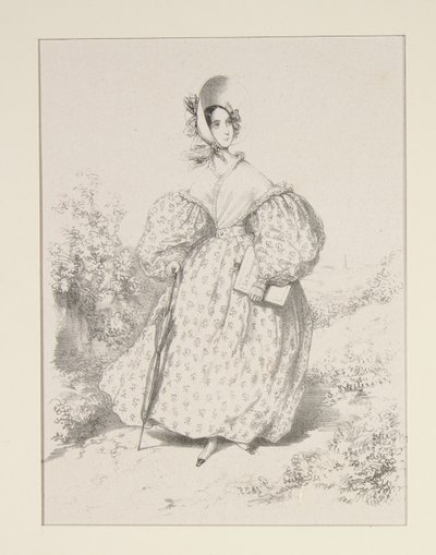 Na wsi. Huillet 1835. Suknia z jaconasu,... autorstwa Paul Gavarni
