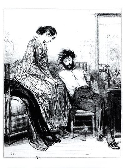 W więzieniu za dług w Clichy, ok. 1830-40 (litografia) (zdjęcie czarno-białe) autorstwa Paul Gavarni