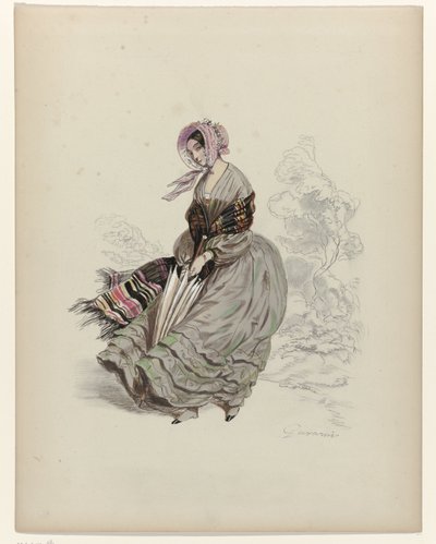 Kobieta idąca na wietrze z parasolką, 1840 autorstwa Paul Gavarni
