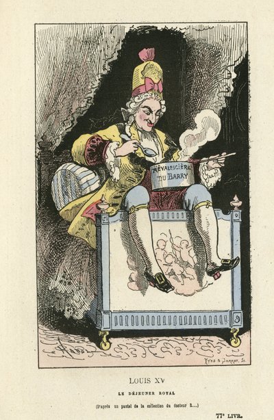 Ilustracja przedstawiająca Hadol (1835-1875) w tintamarresque Histoire de France, ca. 1880 - Stary reżim - Du Barry Jeanne, Ludwik XV autorstwa Paul Hadol