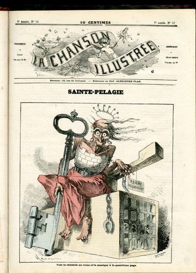La Chanson illustree (magazyn), numer 52, Satyryczny w kolorach: Sainte Pelagie - Republikanin, Więzienia, Sainte Pelagie - Ilustracja Hadol (1835-1875) autorstwa Paul Hadol