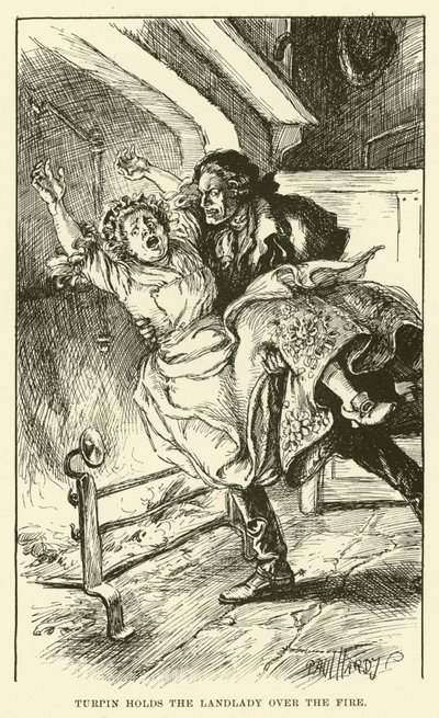 Turpin trzyma gospodynię nad ogniem (grawerunek) autorstwa Paul Hardy