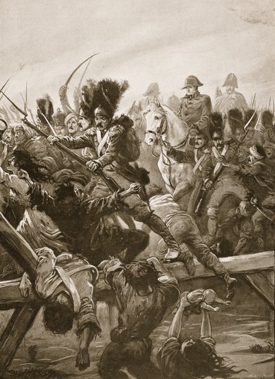 Kiedy widziano, jak resztki gwardii torują drogę cesarzowi, nastąpił pośpiech, ilustracja z „Bitwy XIX wieku” autorstwa Archibalda Forbesa, G.A. Henty i major Arthur Griffith autorstwa Paul Hardy