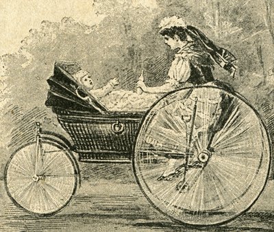 Kinder-Waerterin „” (niania), ilustracja: Paul Heydel, wózek spacerowy jedzie jak rower, z magazynu Ueber Land und Meer. Niemiecka gazeta ilustrowana” autorstwa Paul Heydel