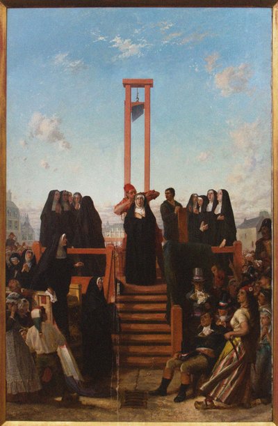 Gilotyna. Karmelici z Compiègne, pierwsza połowa XIX wieku.. autorstwa Paul Delaroche