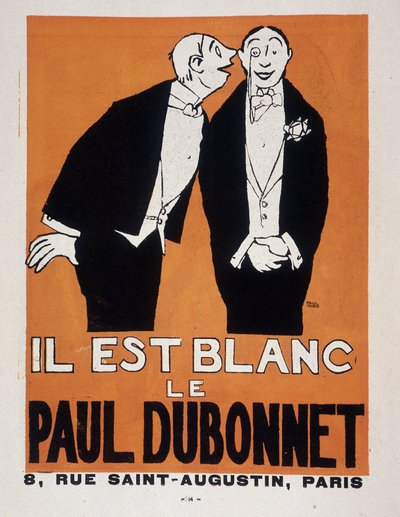 Reklama alkoholi Paul Dubonnet autorstwa Paula Iribe (1883-1935) (dwóch mężczyzn w strojach wieczorowych), „”Le Temoin””, 28.12.1907. autorstwa Paul Iribe