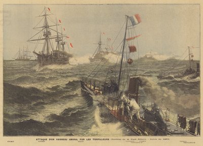 Atak na okręt flagowy przez łodzie torpedowe autorstwa Paul Jobert