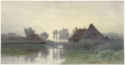Gospodarstwa wiejskie w porannej mgle. 1838-1903 autorstwa Paul Joseph Constantin Gabriel