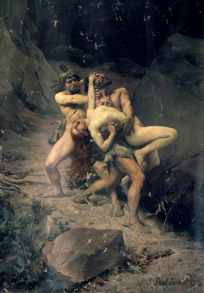 „Gwałt w epoce kamienia”, 1888 autorstwa Paul Joseph Jamin