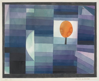 Posłaniec jesieni (gradacja zielono/fioletowa z pomarańczowym akcentem). 1922 autorstwa Paul Klee