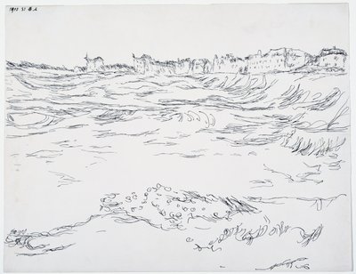 Zatoka Monachium, ziemianki wojskowe, na tle pierwszych domów w Milbertshofen autorstwa Paul Klee