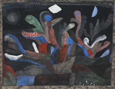 Obraz ogrodu w ciemnych kolorach Dunkelbuntes Gartenbild, 1923 autorstwa Paul Klee