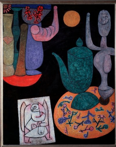 Martwa natura na czarnym tle - malarstwo autorstwa Paul Klee