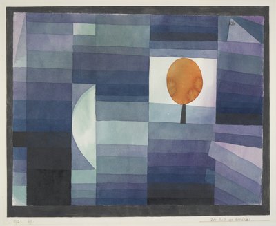 Zwiastun jesieni Gradacja zieleni/fioletu z pomarańczowym akcentem autorstwa Paul Klee