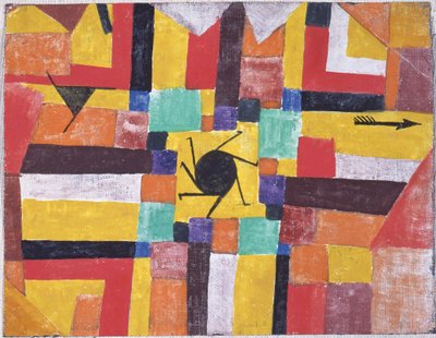 Z obracającym się czarnym słońcem i strzałą, 1919. autorstwa Paul Klee