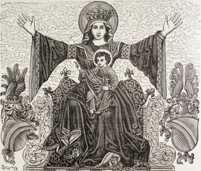 Starożytny sztandar miasta Strasburg we Francji. Przedstawia wizerunek Matki Boskiej, której miasto zostało poświęcone w XIII wieku. Sztandar został zniszczony w 1870 roku podczas bombardowania. autorstwa Paul Lacroix