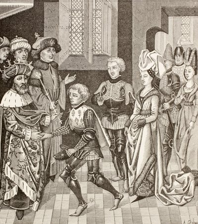 Przyjęcie Gautiera-Sans-Avoir przez króla Węgier, który pozwala mu przejść przez swoje terytorium z krzyżowcami podczas pierwszej krucjaty. autorstwa Paul Lacroix
