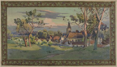 Szkic ratusza w Thiais: wieś z kościołem, ok. 1902 r. (olej na płótnie) autorstwa Paul Léon Felix (attr. to) Schmitt
