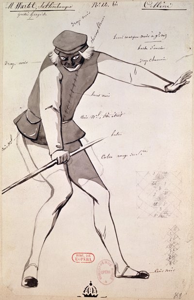Projekt kostiumu dla akrobaty z „Benvenuto Cellini” Hectora Berlioza (1803-69), 1838 (pióro i tusz oraz pranie na papierze) autorstwa Paul Lormier