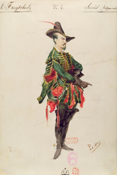 Kostium myśliwego Samiela do opery "Der Freischutz" Carla Marii von Webera (1786-1826) 1841 autorstwa Paul Lormier