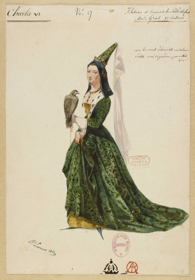 Izabela Bawarska. Projekt kostiumu do opery Karol VI autorstwa Fromental Halévy, 1843. autorstwa Paul Lormier