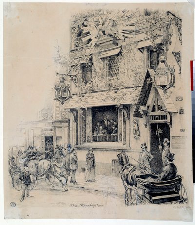 Widok na wejście do Cabaret du Chat Noir. Rysunek tuszem Paula Merwarta (1855-1902) XIX-wieczny Paryż, Musee Carnavalet autorstwa Paul Merwart