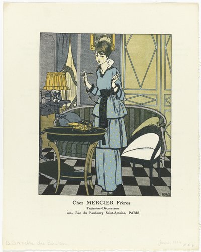 Gazette du Bon Ton, 1914 - nr 1: Chez MERCIER Frères / Tapicerowie - Dekoratorzy (tytuł na obiekcie) autorstwa Paul Méras