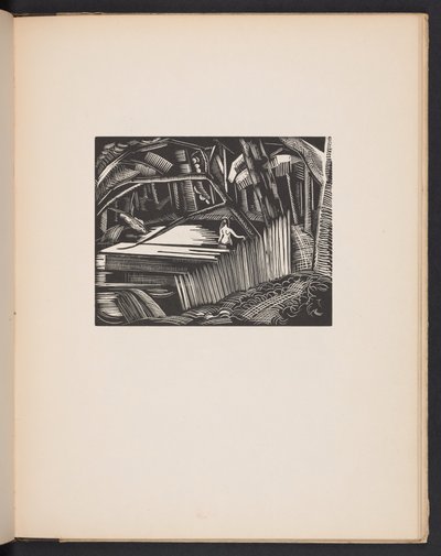 Dark Lake, ilustracja z "Places. 7 grafik odtworzonych z klocków zaprojektowanych i wygrawerowanych przez Paula Nasha, z ilustracjami prozą". Londyn, William Heinemann, okładka autorstwa Paul Nash