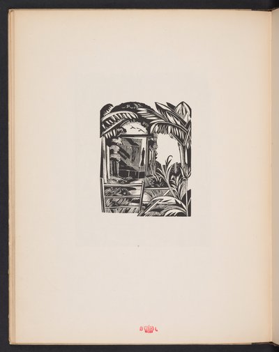 Ilustracja z "Places. 7 grafik odtworzonych z klocków zaprojektowanych i wygrawerowanych przez Paula Nasha, z ilustracjami prozą". Londyn, William Heinemann, wyklejka autorstwa Paul Nash