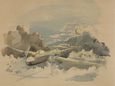 Podróż w świetle księżyca, Hampden lecący ponad chmurami autorstwa Paul Nash