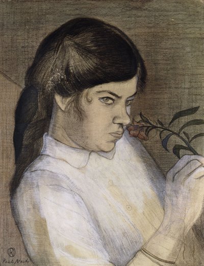 Portret Barbary Nash, siostry artysty, ok. 1911-12 (ołówek, kredka czarna i kolorowa, akwarela i farba do ciała he) autorstwa Paul Nash