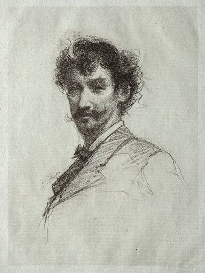James McNeill Whistler z białym zamkiem i monoklem. autorstwa Paul Rajon