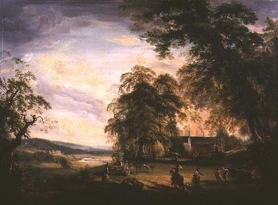 Widok na zamek Arundel z wiejskimi zabawami ludowymi przy wiejskim domu autorstwa Paul Sandby