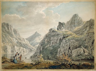 Zamek Dolbardarn i jezioro Llanberris, 1764 autorstwa Paul Sandby